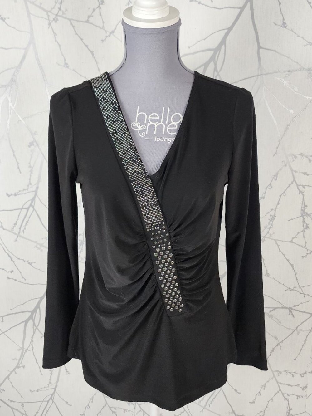 Adam Jacobs Slinky Stretch Jersey Knit Studded Ruched V-Neck Top